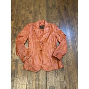 Vintage 1970s Casablanca Women’s Leather Blazer Jacket – Size 7/8 Burnt Orange •